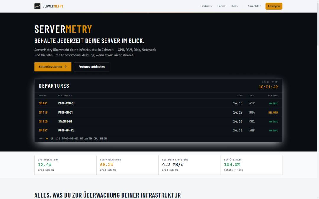 ServerMetry: Self-hosted Server-Monitoring mit Live-Metriken und Alerts